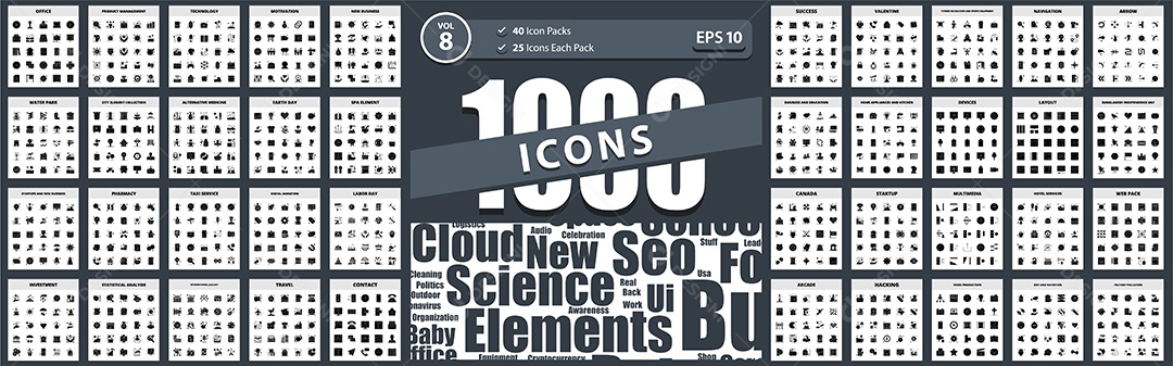 Conjunto de 1000 Ícones Vetores EPS Editável