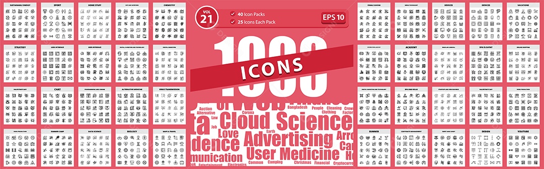 Conjunto de 1000 Ícones Vetores EPS Editável