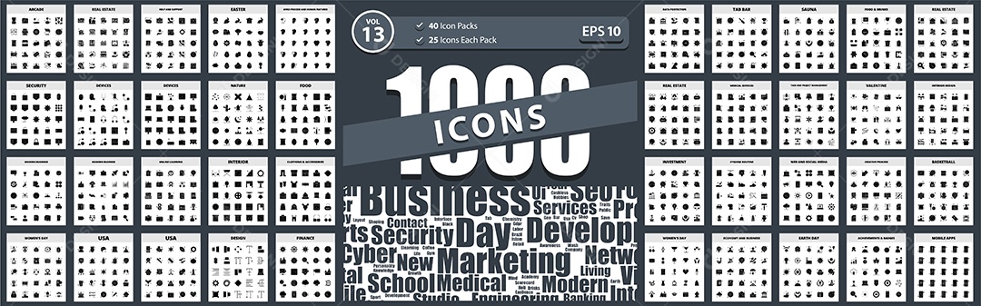 Conjunto de 1000 Ícones Produção de Vídeo Arcade Vetores EPS Editável