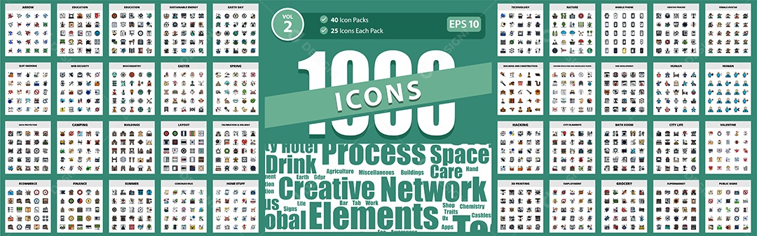 Conjunto de 1000 Ícones Vetores EPS Editável