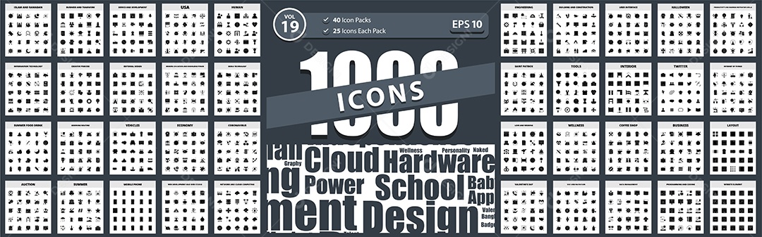 Conjunto de 1000 Ícones Pacotes de Gerenciamento Vetores EPS Editável