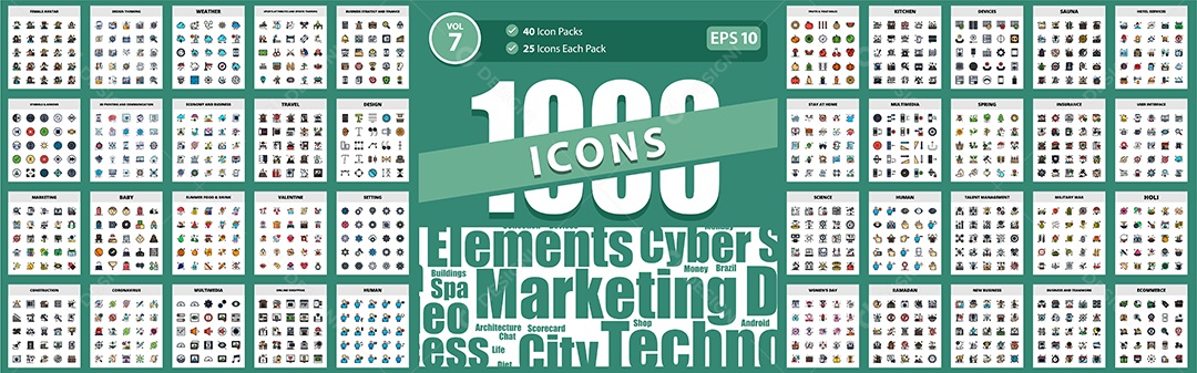 Conjunto de 1000 Ícones Pack Personagens Bebes Clima Vetores EPS Editável