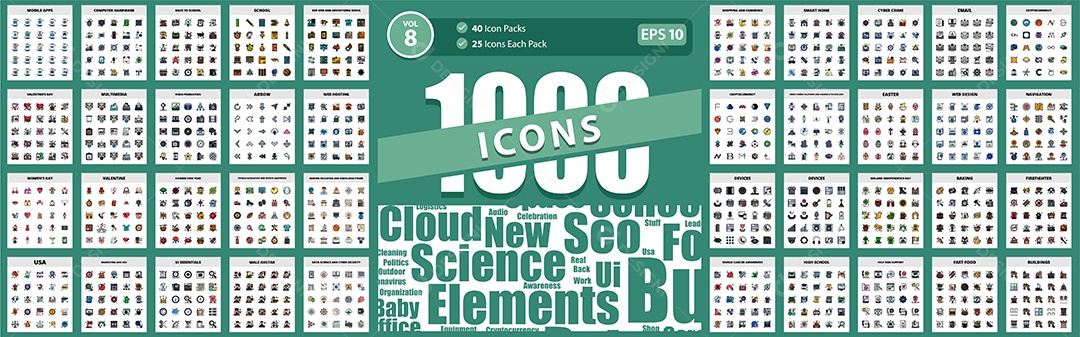 Pacote de edifícios de 1000 ícones ajuda e suporte Vetores EPS