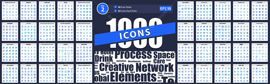 Conjunto de 1000 Ícones Vetores EPS Editável