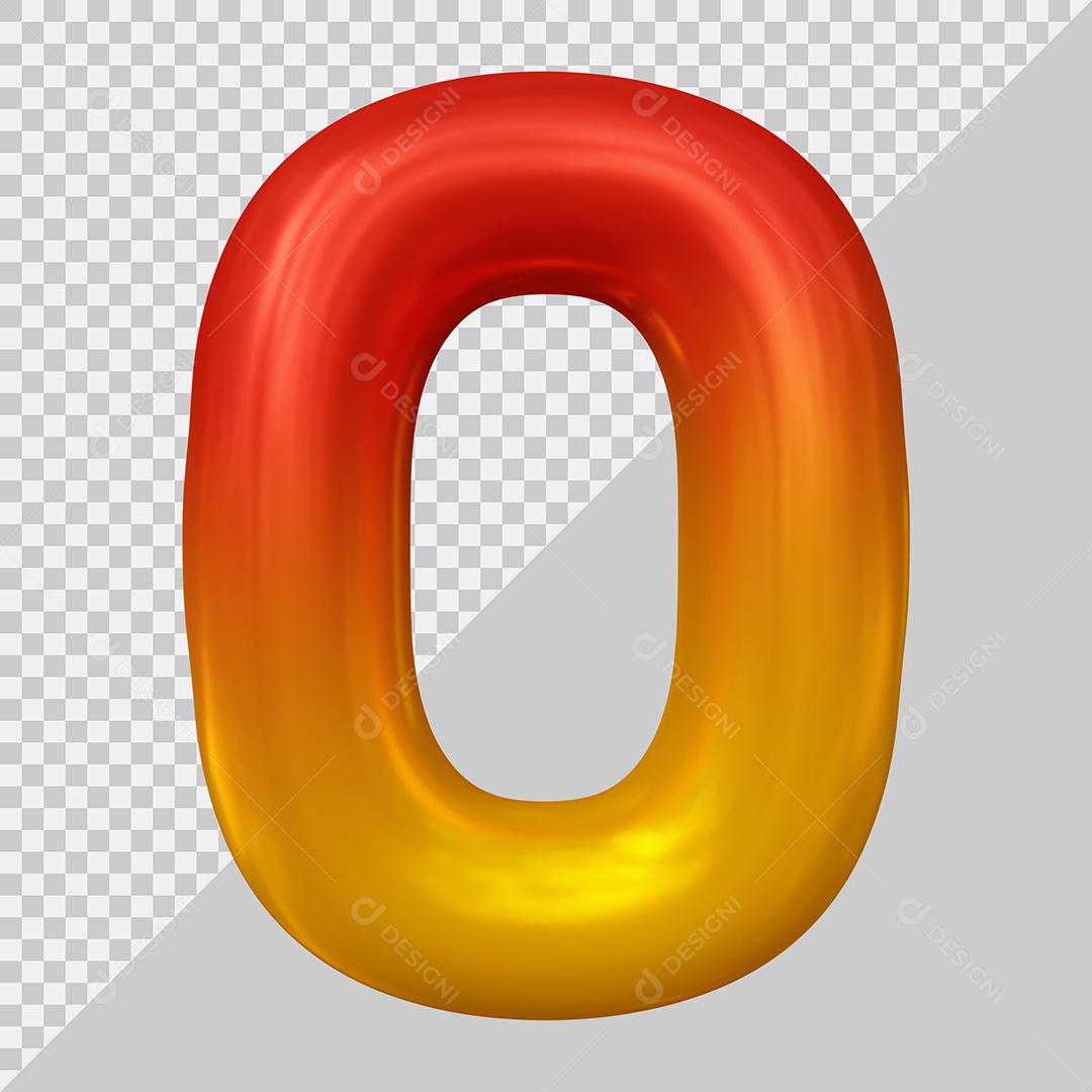 Número 3D 0 Vermelho e Dourado Para composição PSD