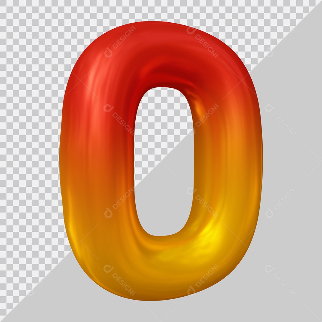 Número 3D 0 Vermelho e Dourado Para composição