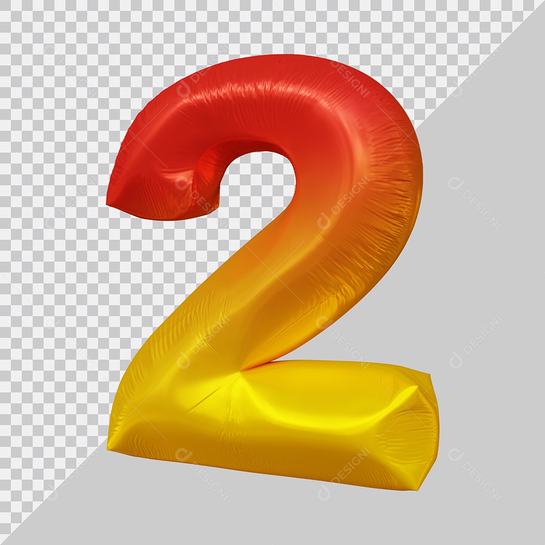 Número 3D 2 Vermelho e Dourado Para composição