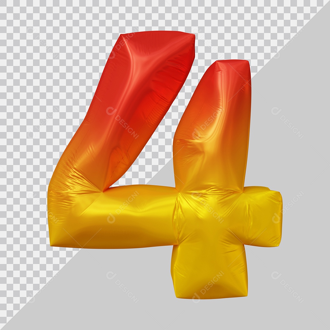 Número 3D 4 Vermelho e Dourado Para composição
