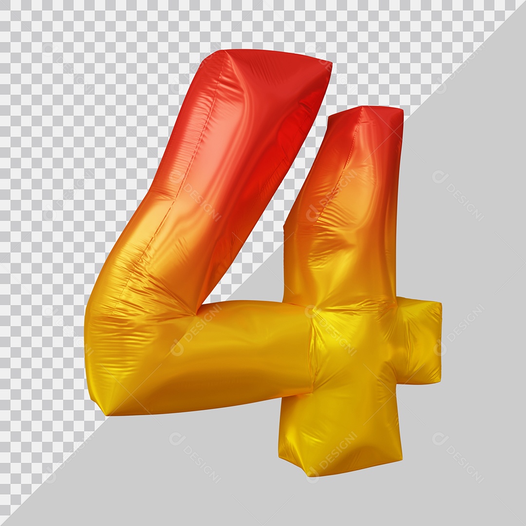 Número 3D 4 Vermelho e Dourado Para composição