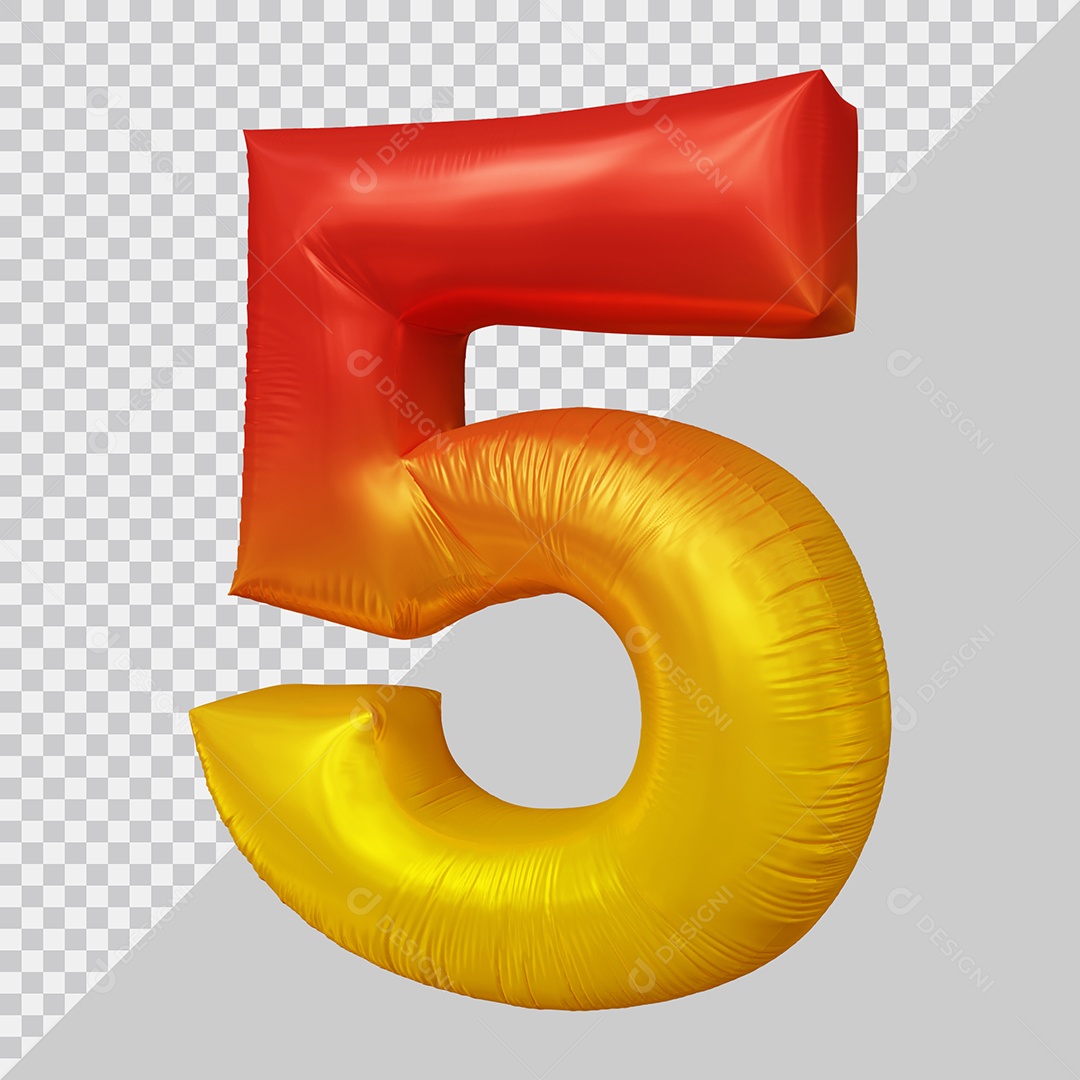Número 3D 5 Vermelho e Dourado Para composição