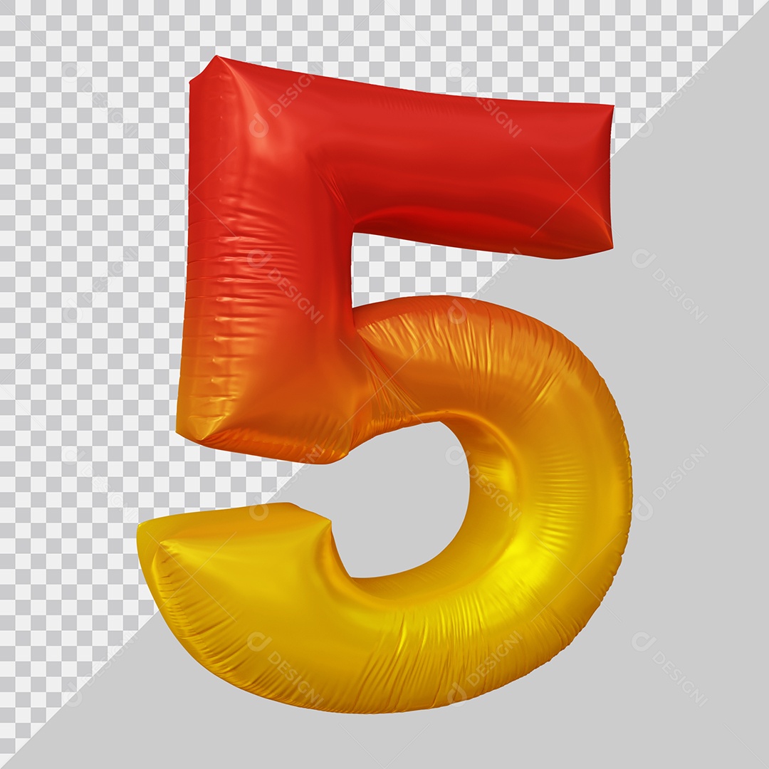 Número 3D 5 Vermelho e Dourado Para composição