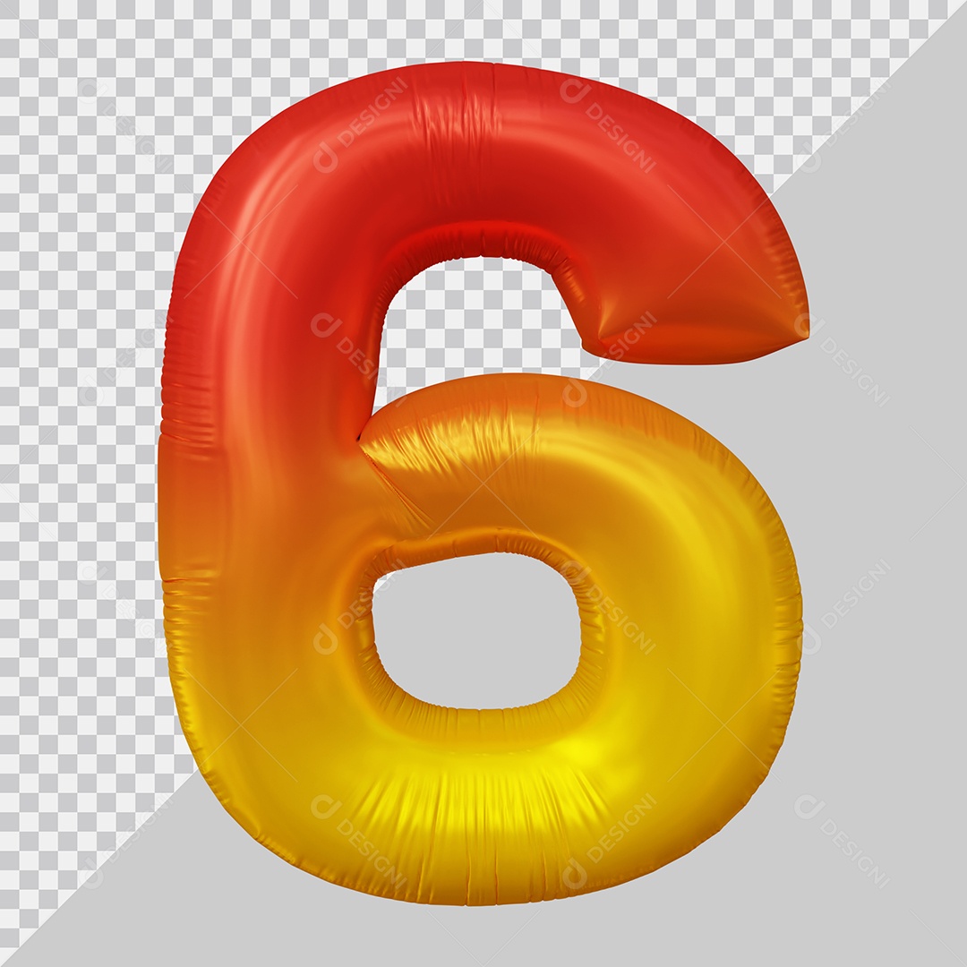 Número 3D 6 Vermelho e Dourado Para composição