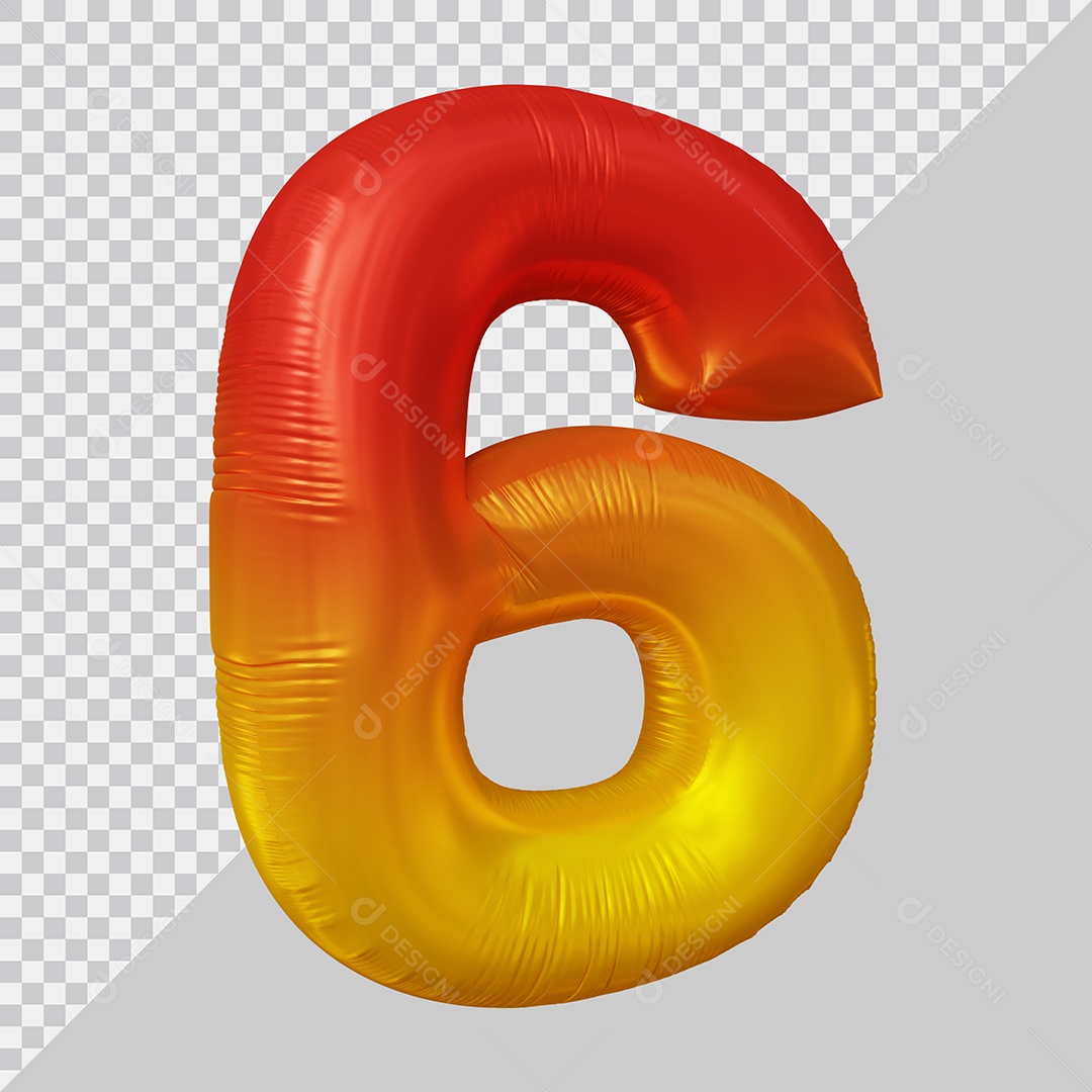 Número 3D 6 Vermelho e Dourado Para composição
