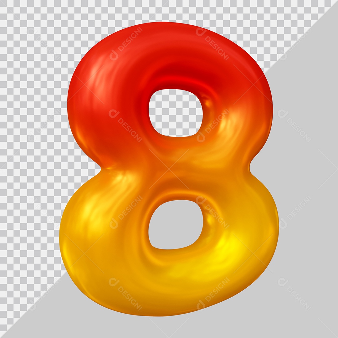 Número 3D 8 Vermelho e Dourado Para composição