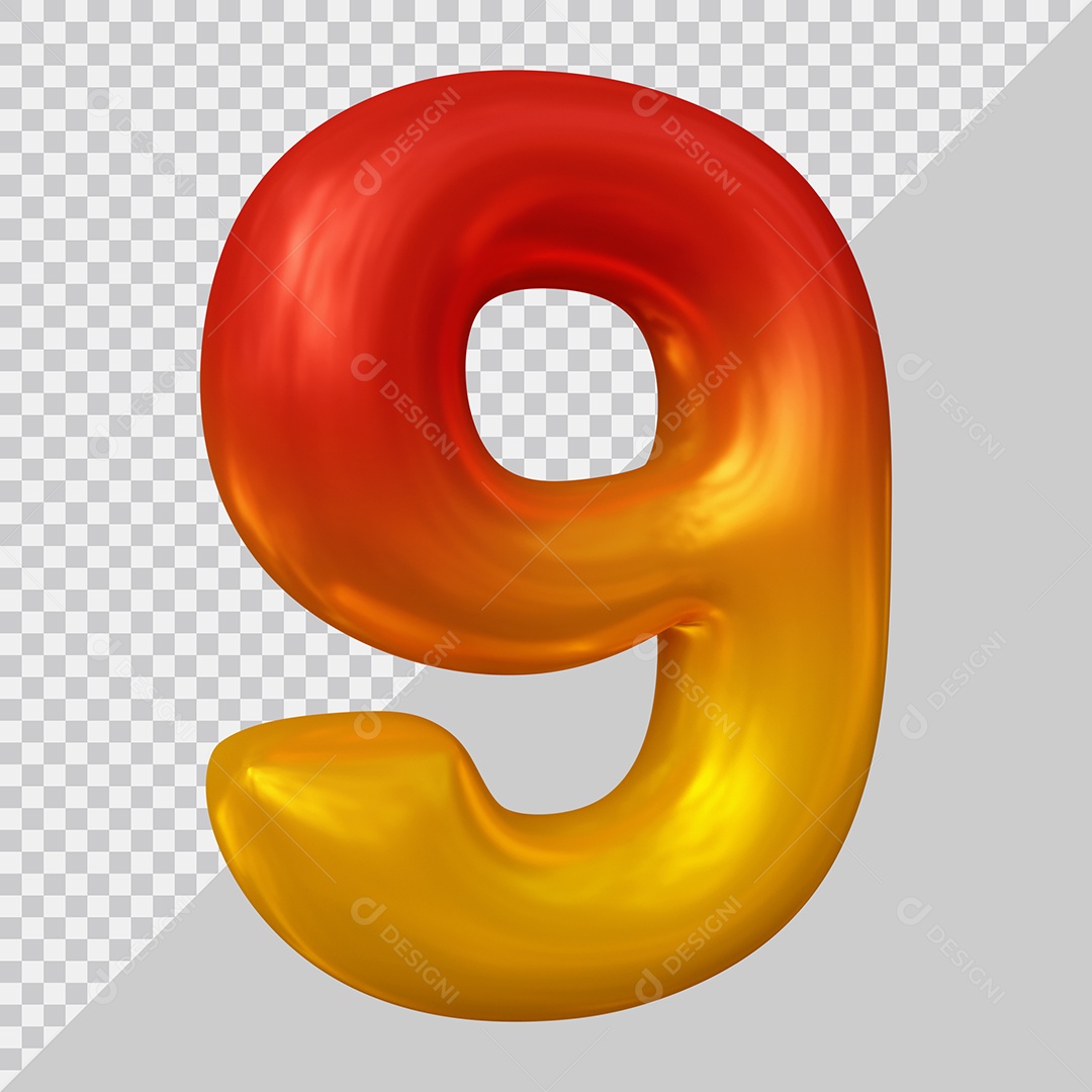 Número 3D 9 Vermelho e Dourado Para composição