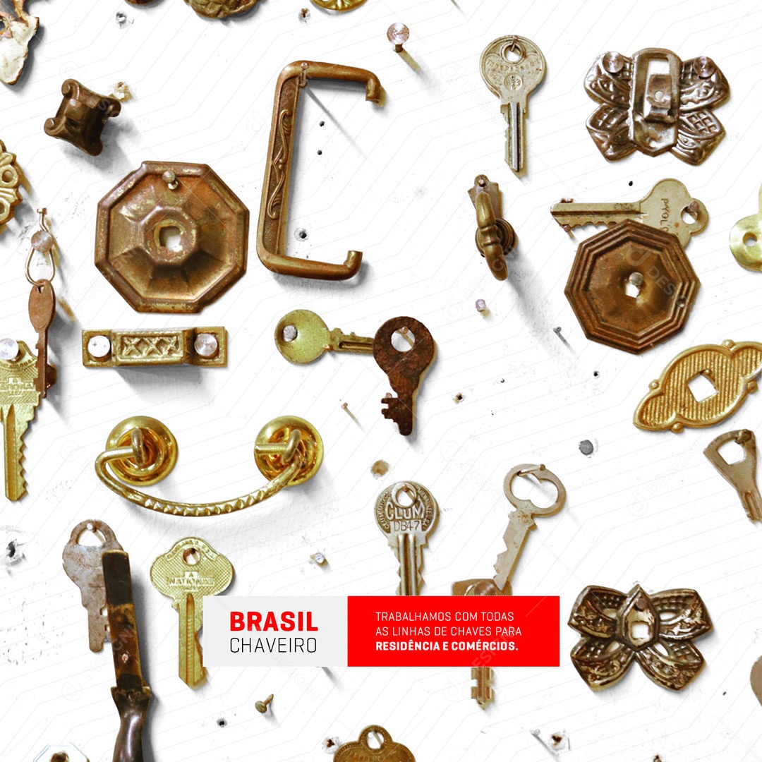 Trabalhamos com Todas a Linhas de Chaves Chaveiro Social Media PSD Editável