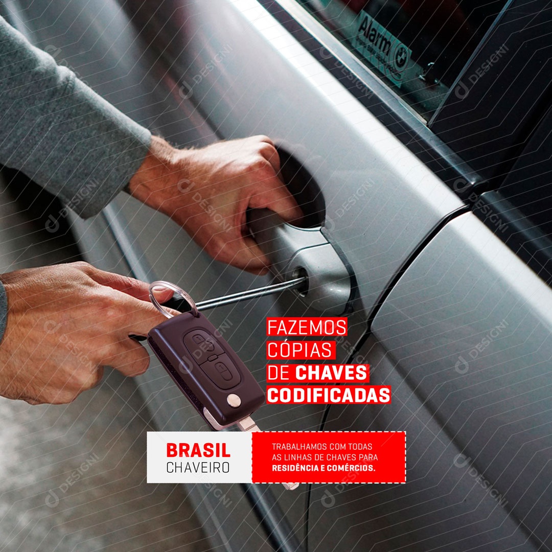 Fazemos Cópias de Chaves Codificadas Chaveiro Social Media PSD Editável