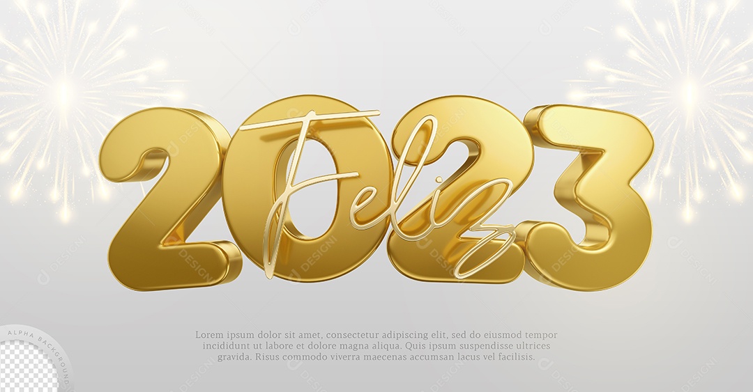 Feliz 2023 Dourado Elemento 3D de Ano Novo para Composição PSD