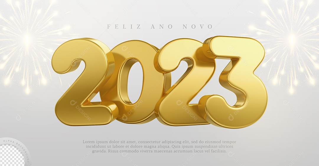 Número 2023 Dourado Elemento 3D de Ano Novo para Composição PSD