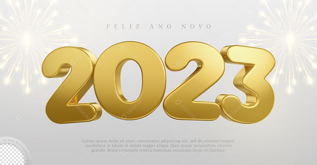 Número 2023 Dourado Elemento 3D de Ano Novo para Composição PSD