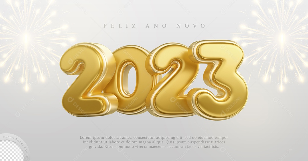 Número 2023 Dourado Elemento 3D de Ano Novo para Composição PSD
