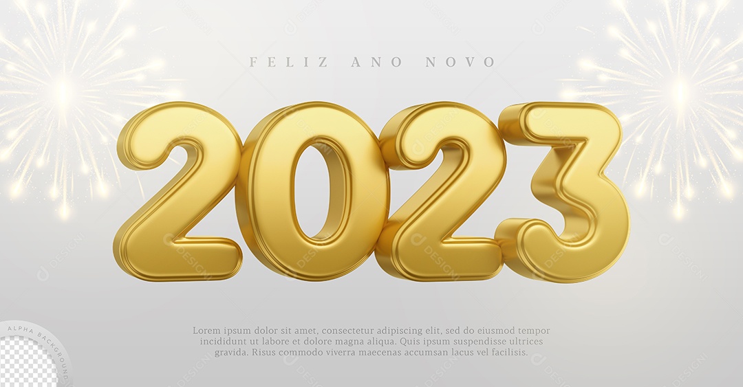 Número 2023 Dourado Elemento 3D de Ano Novo para Composição PSD