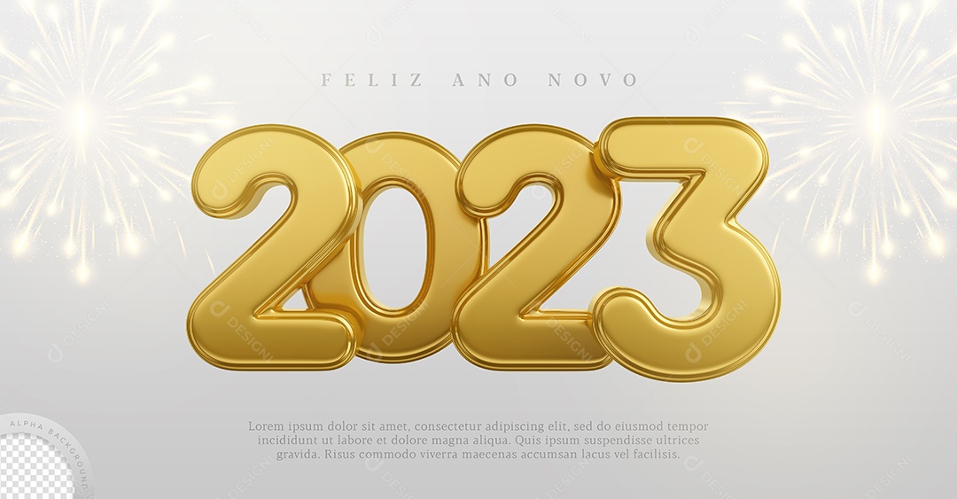 Número 2023 Dourado Elemento 3D de Ano Novo para Composição PSD