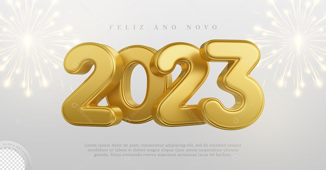 Número 2023 Dourado Elemento 3D de Ano Novo para Composição PSD
