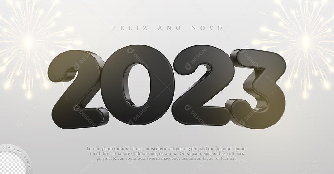 Número 2023 Preto Elemento 3D de Ano Novo para Composição PSD