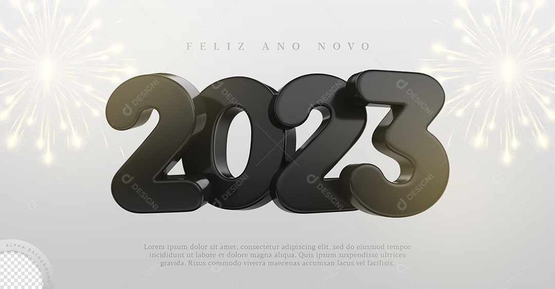 Número 2023 Preto Elemento 3D de Ano Novo para Composição PSD