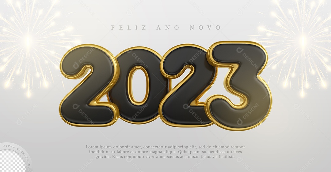 Número 2023 Preto e Dourado Elemento 3D de Ano Novo para Composição PSD