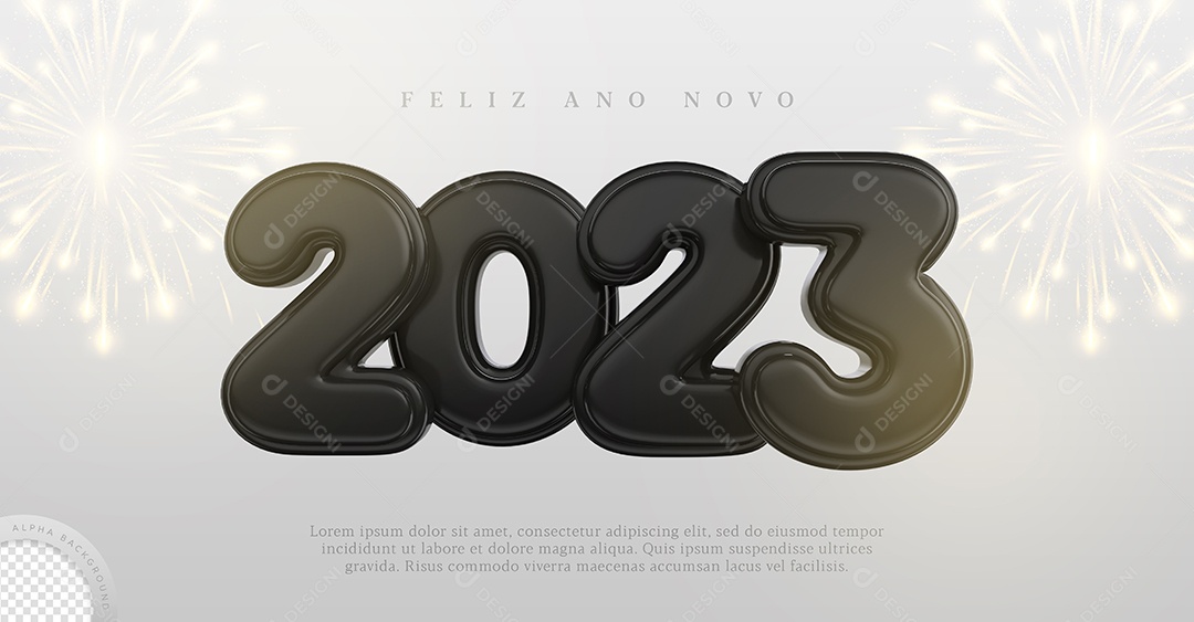 Número 2023 Preto Elemento 3D de Ano Novo para Composição PSD
