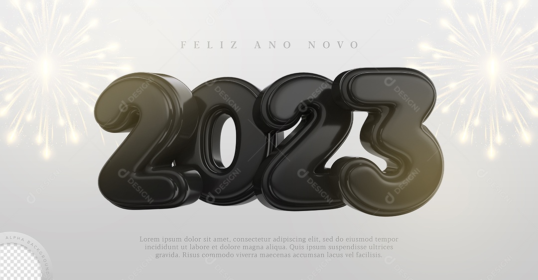 Número 2023 Preto Elemento 3D de Ano Novo para Composição PSD