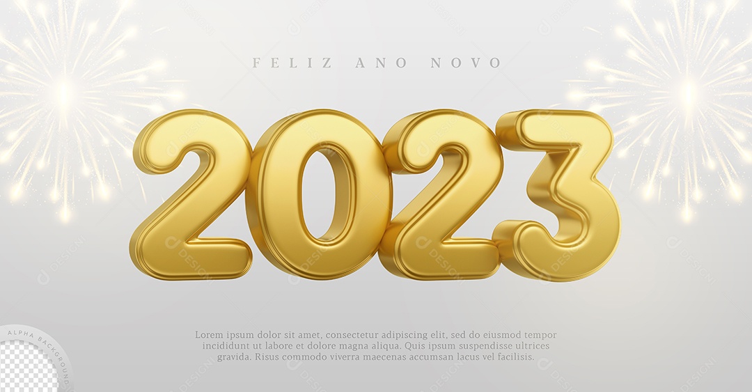Número 2023 Dourado Elemento 3D de Ano Novo para Composição PSD