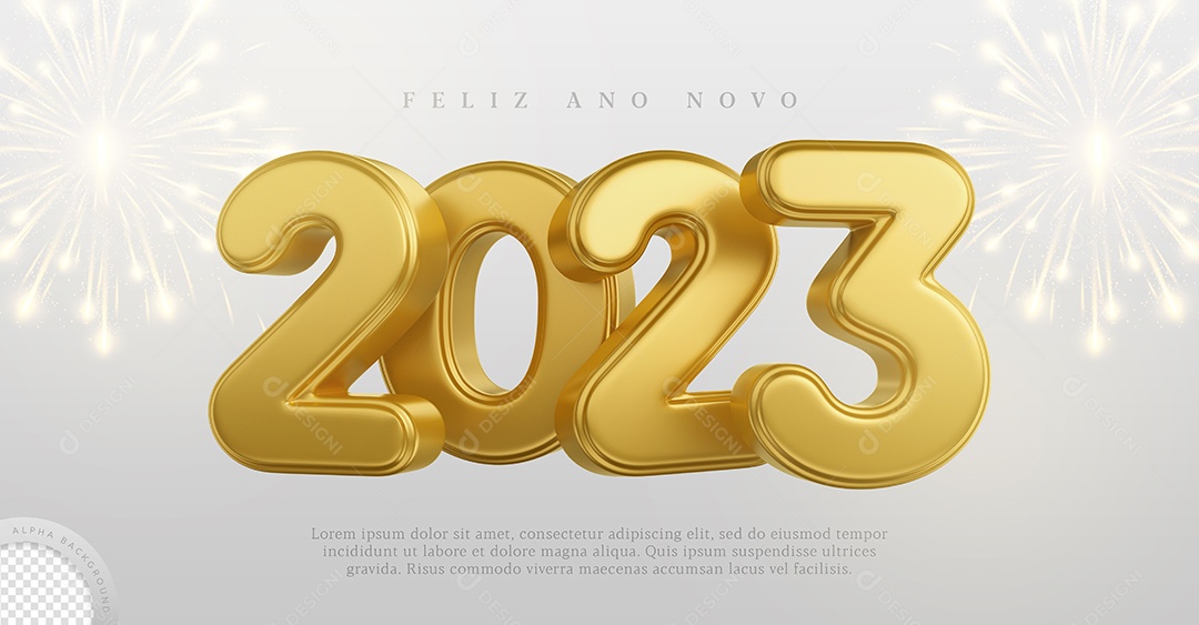 Número 2023 Dourado Elemento 3D de Ano Novo para Composição PSD