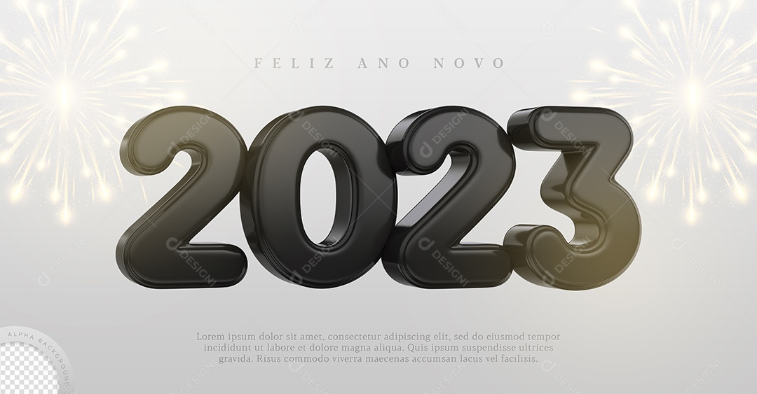Número 2023 Preto Elemento 3D de Ano Novo para Composição PSD