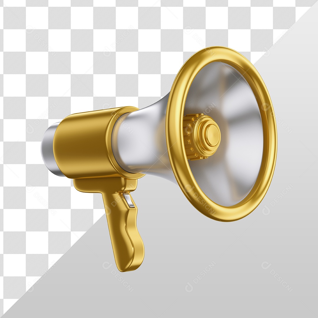 Megafone Prata e Dourado Elemento 3D para Composição PSD