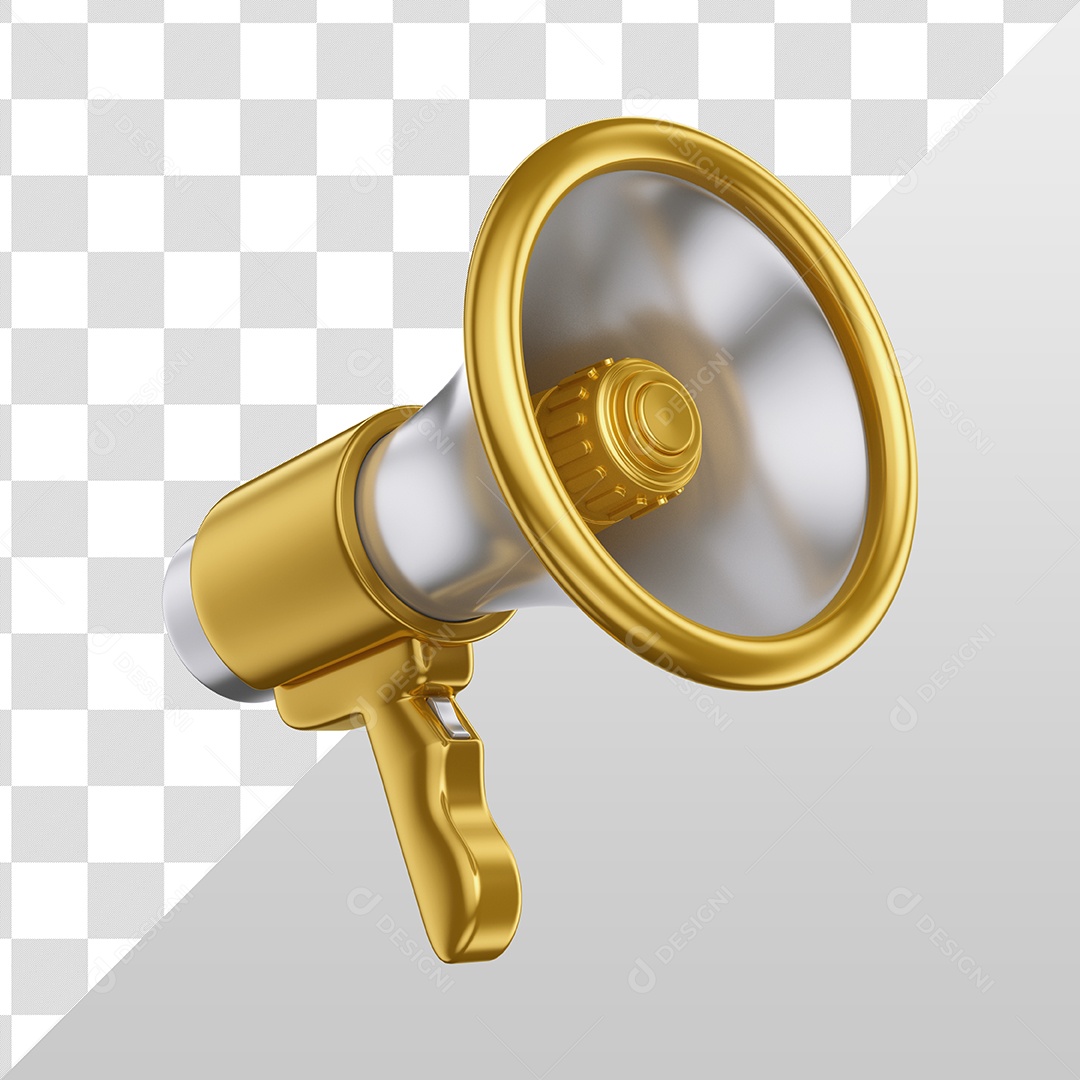 Megafone Prata e Dourado Elemento 3D para Composição PSD