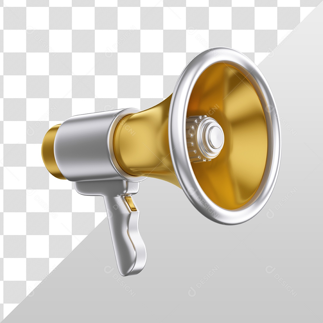 Megafone Prata e Dourado Elemento 3D para Composição PSD