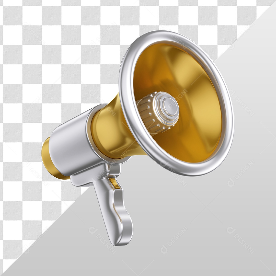 Megafone Prata e Dourado Elemento 3D para Composição PSD
