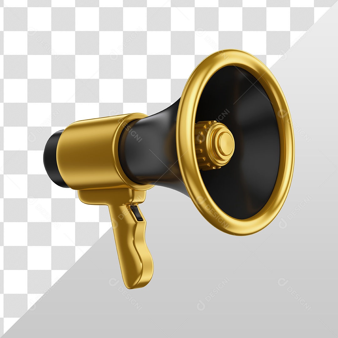 Megafone Preto e Dourado Elemento 3D para Composição PSD