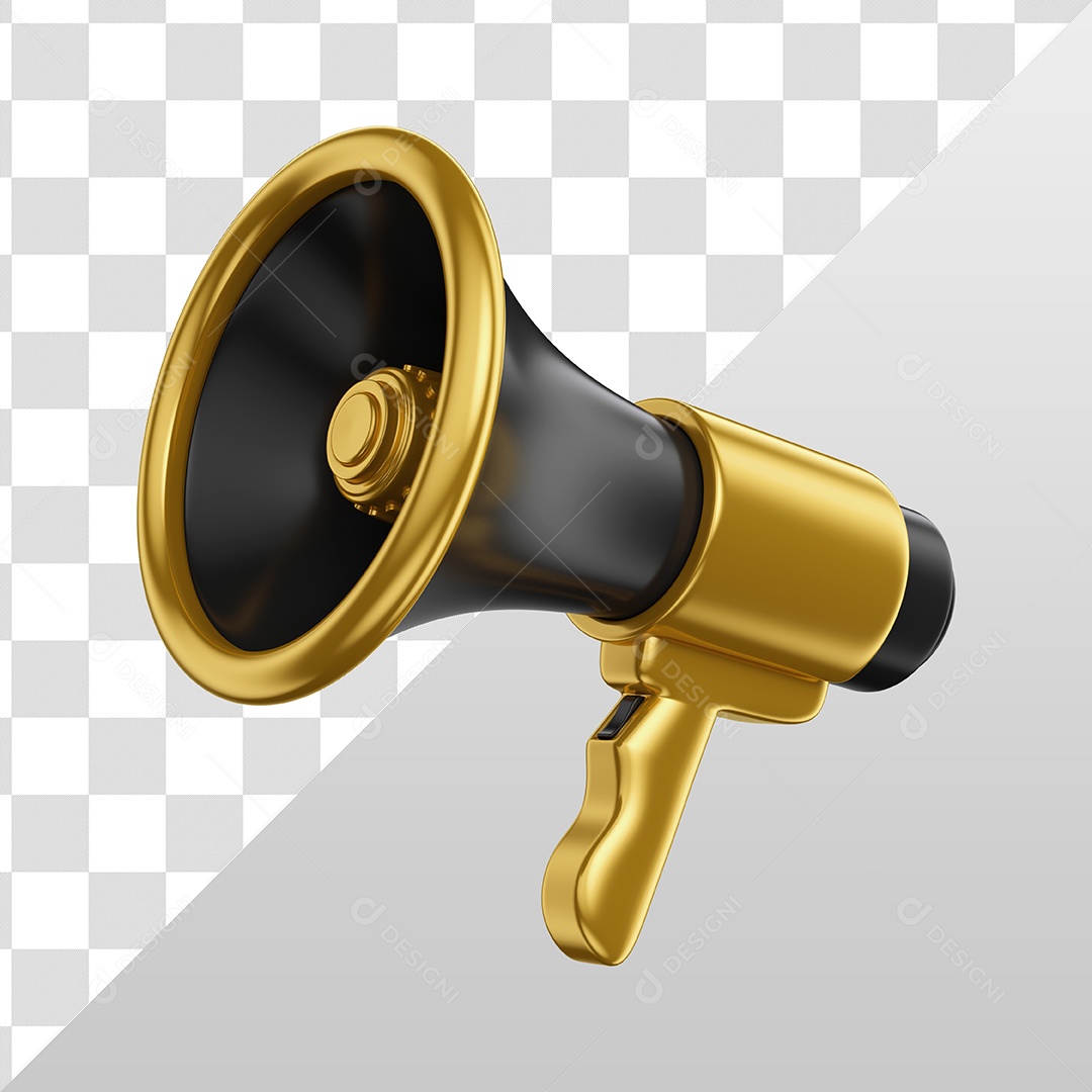 Megafone Preto e Dourado Elemento 3D para Composição PSD