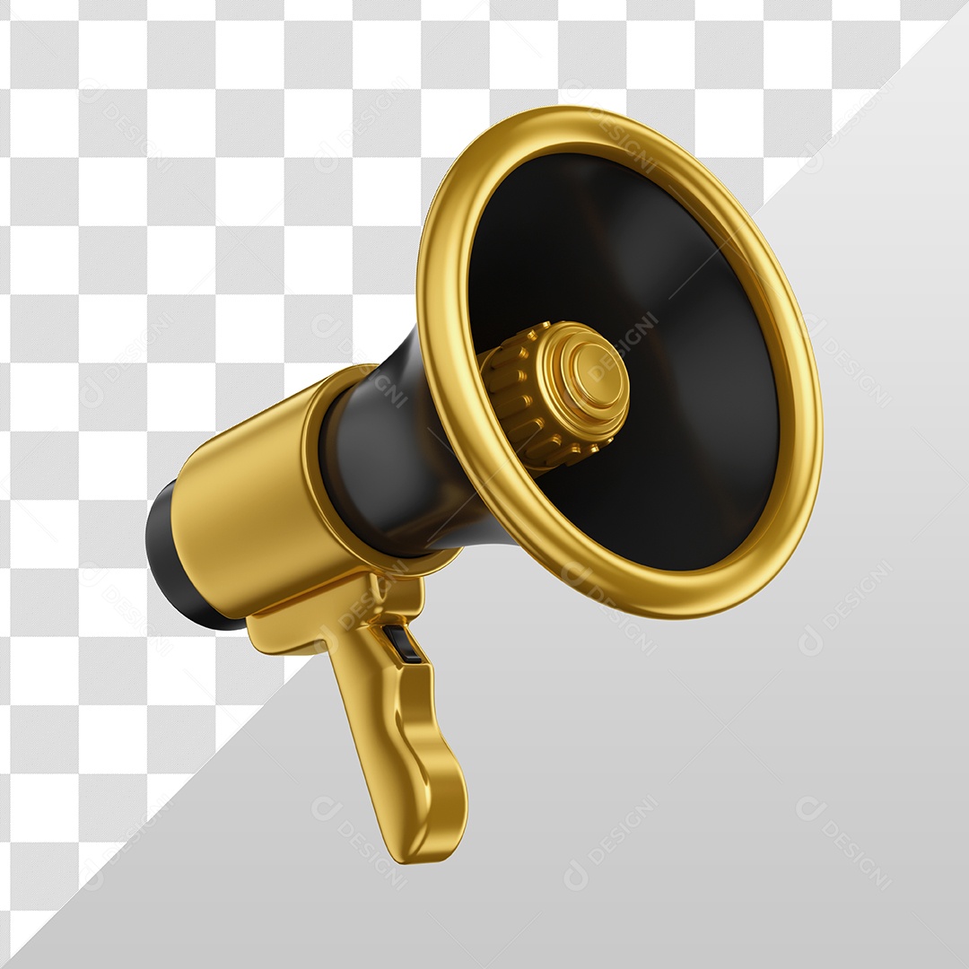 Megafone Preto e Dourado Elemento 3D para Composição PSD
