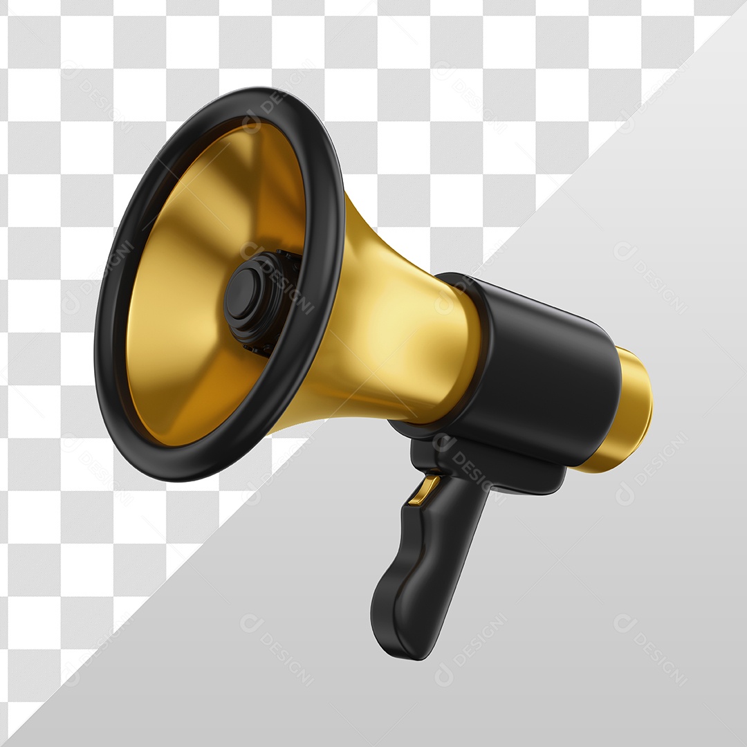 Megafone Preto e Dourado Elemento 3D para Composição PSD