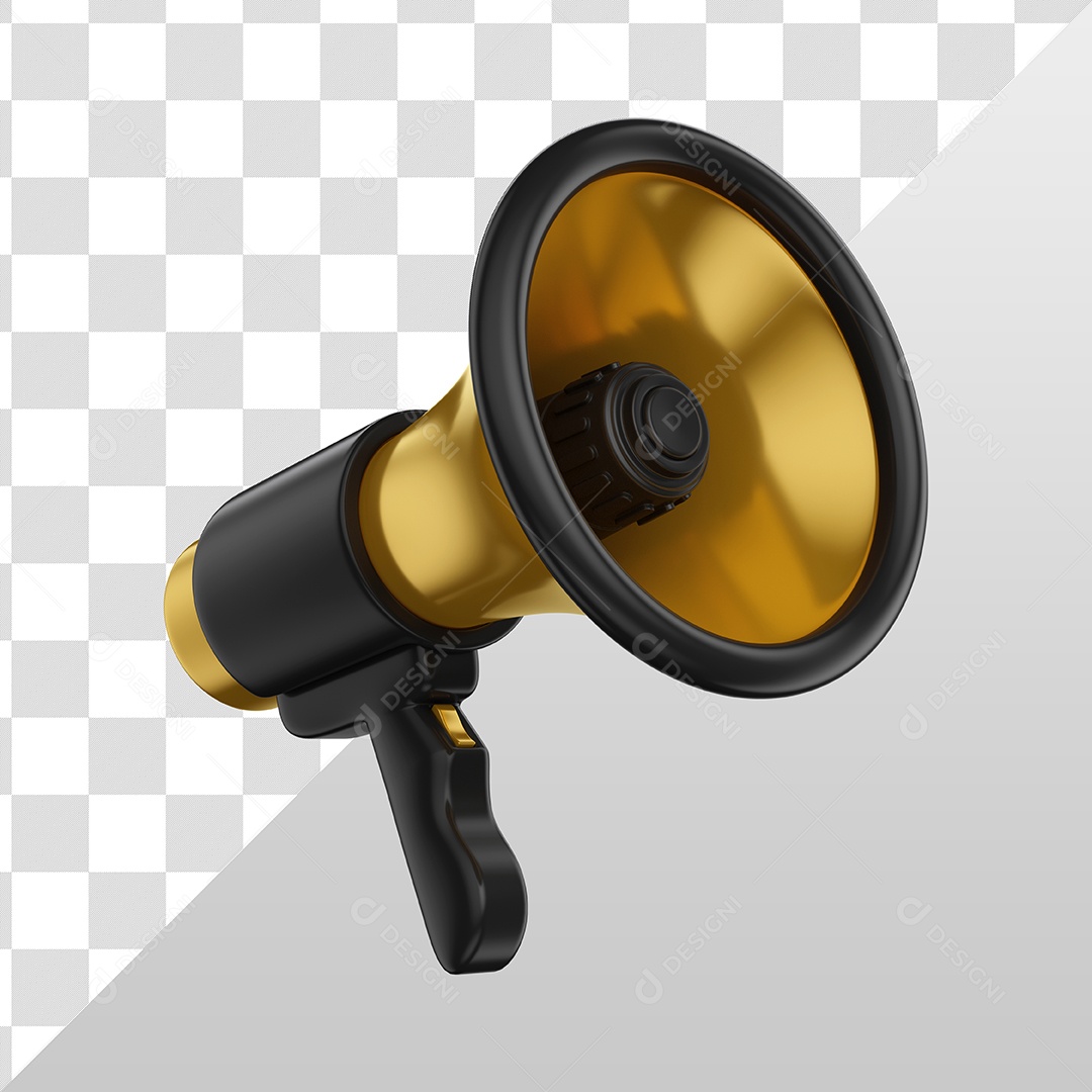 Megafone Preto e Dourado Elemento 3D para Composição PSD