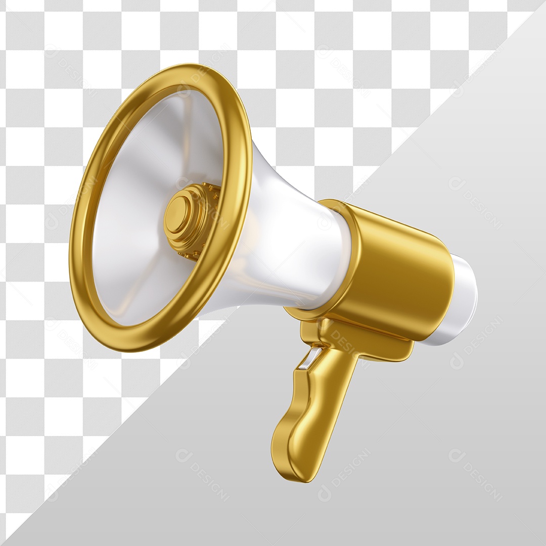 Megafone Branco e Dourado Elemento 3D para Composição PSD