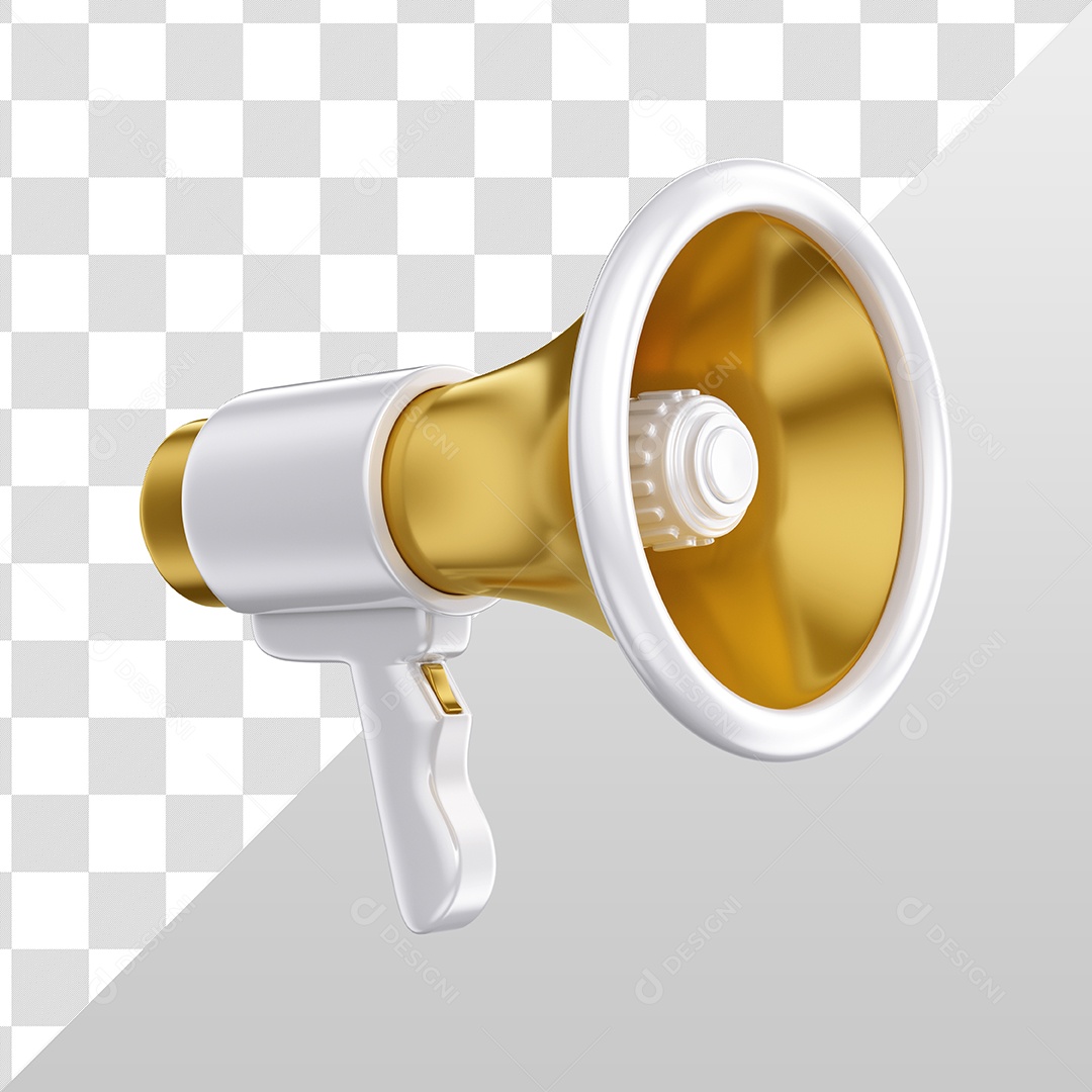 Megafone Branco e Dourado Elemento 3D para Composição PSD