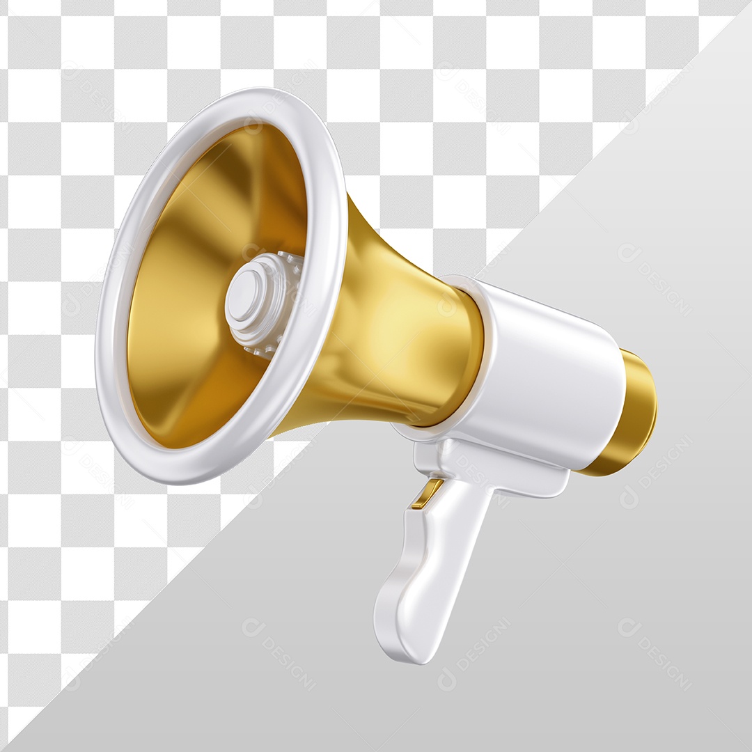 Megafone Branco e Dourado Elemento 3D para Composição PSD
