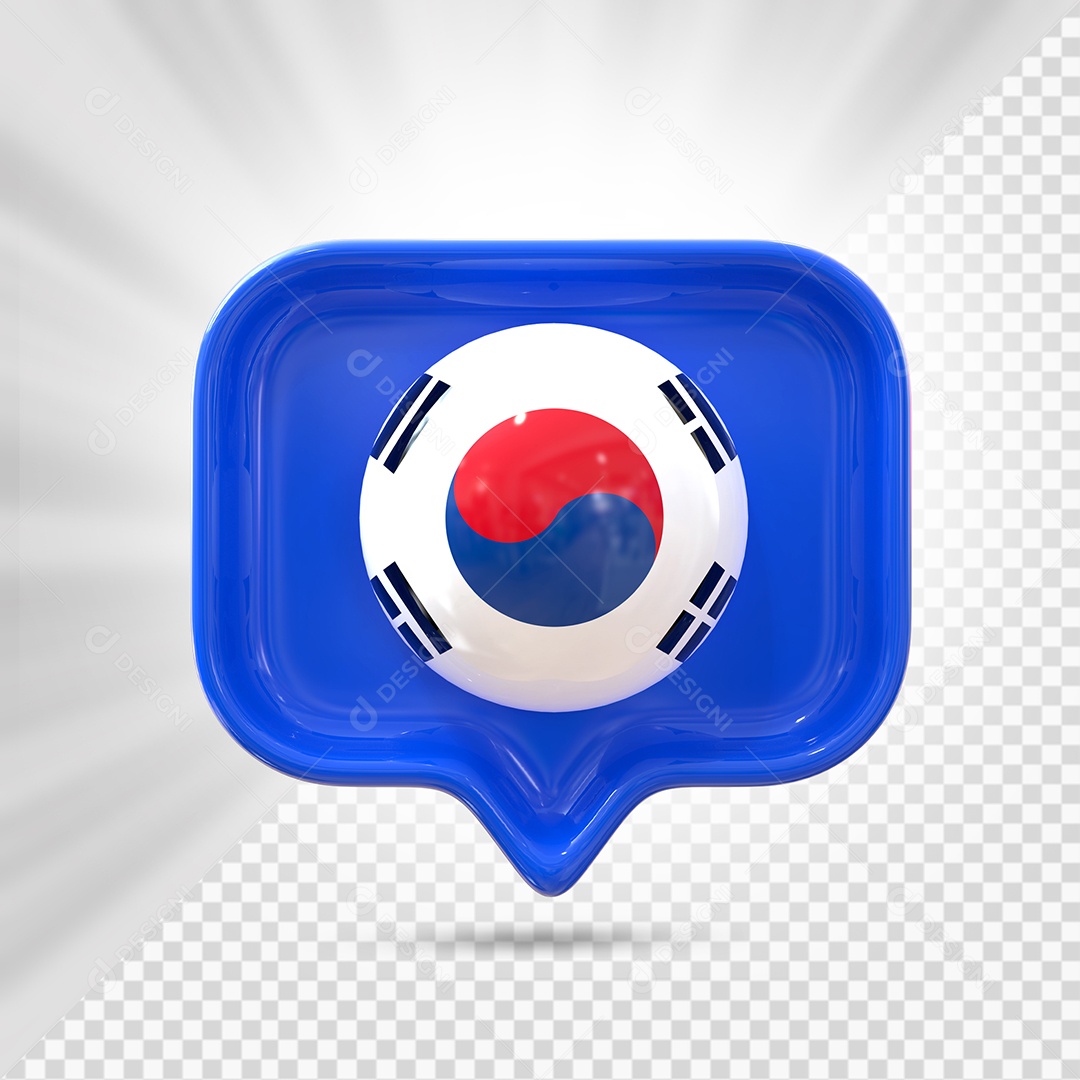 Coreia do Sul Ícone 3D Elemento Azul para Composição PSD