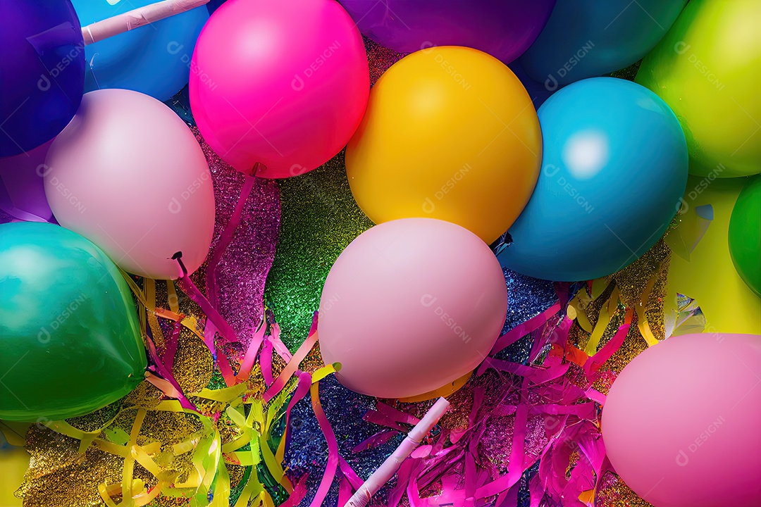 Carnaval brasileiro, festa de carnaval colorida com um conjunto de balões de festa